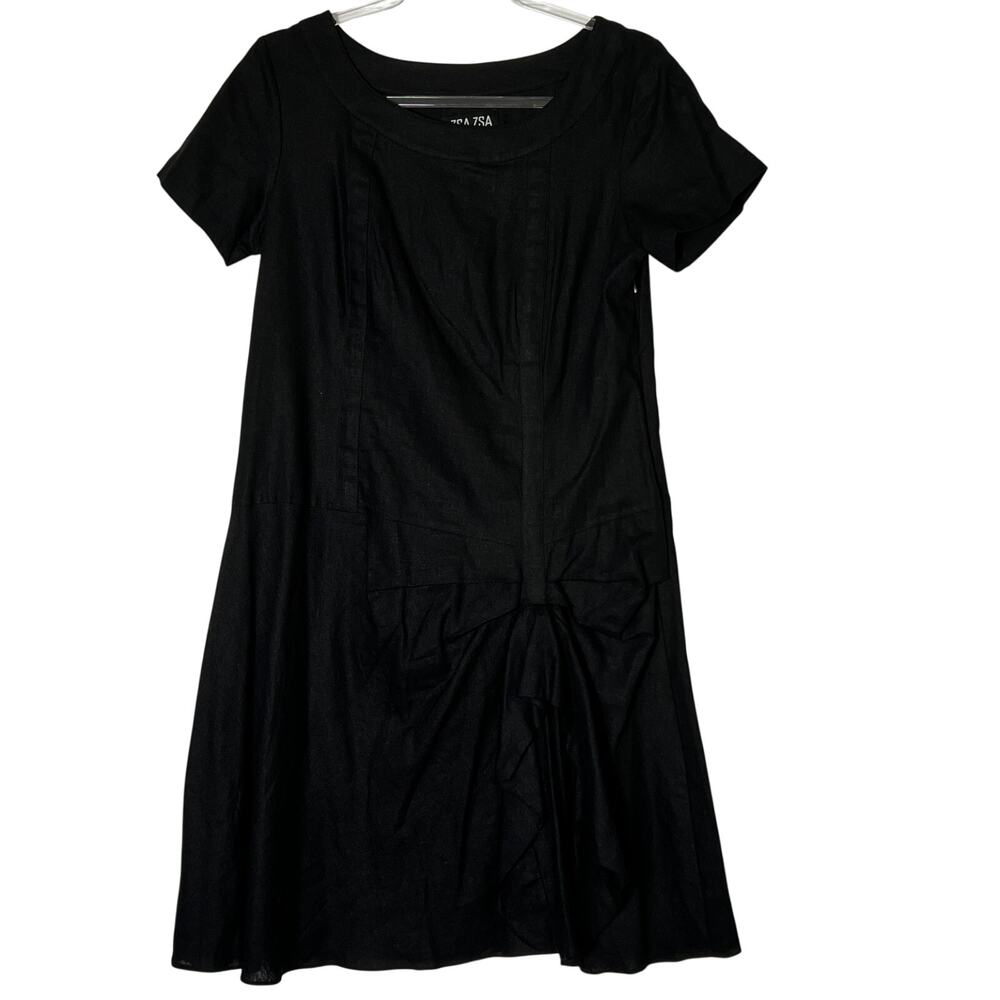 ZSA ZSA Linen Swing Dress Women's Size Small Black Short Sleeve